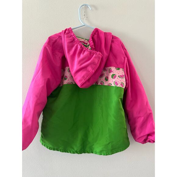 Lily & Dan Jacket Girls XS (4-5) Pink Green Raincoat Spring Hooded Watermelon - Picture 5 of 7